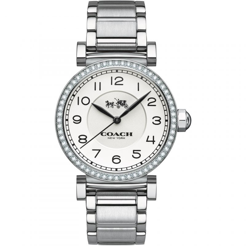 Coach Madison silver dial watch with stainless steel bracelet and crystal bezel
