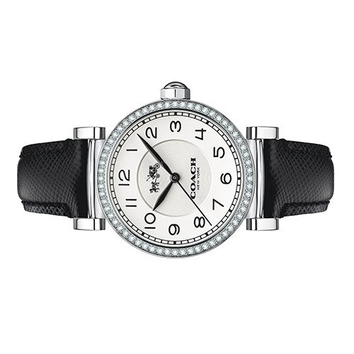Coach Madison Silver Glitz Case Black Leather Strap Ladies Watch - 14502399