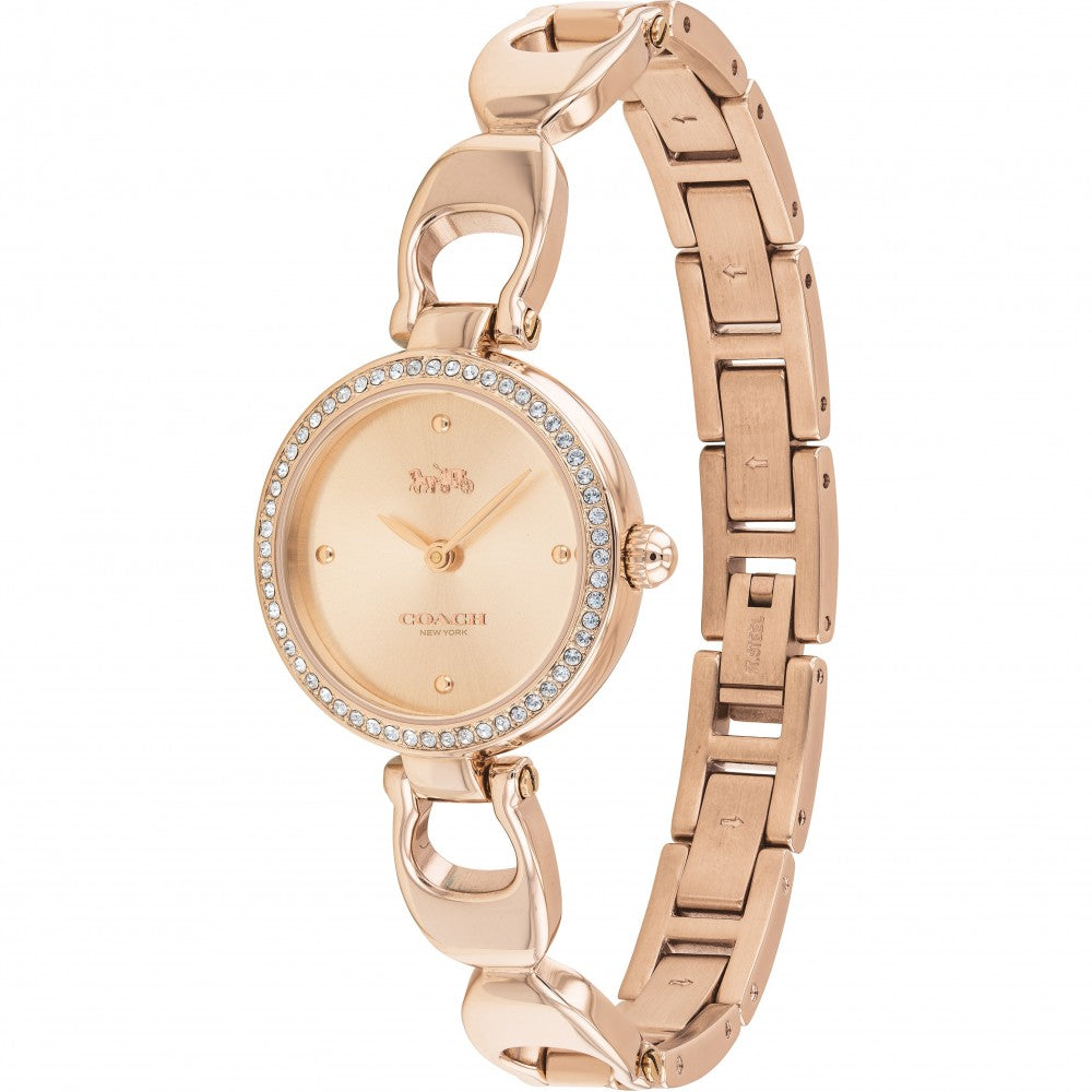 Coach Park rose gold-tone ladies watch with crystal-adorned bezel and rose dial