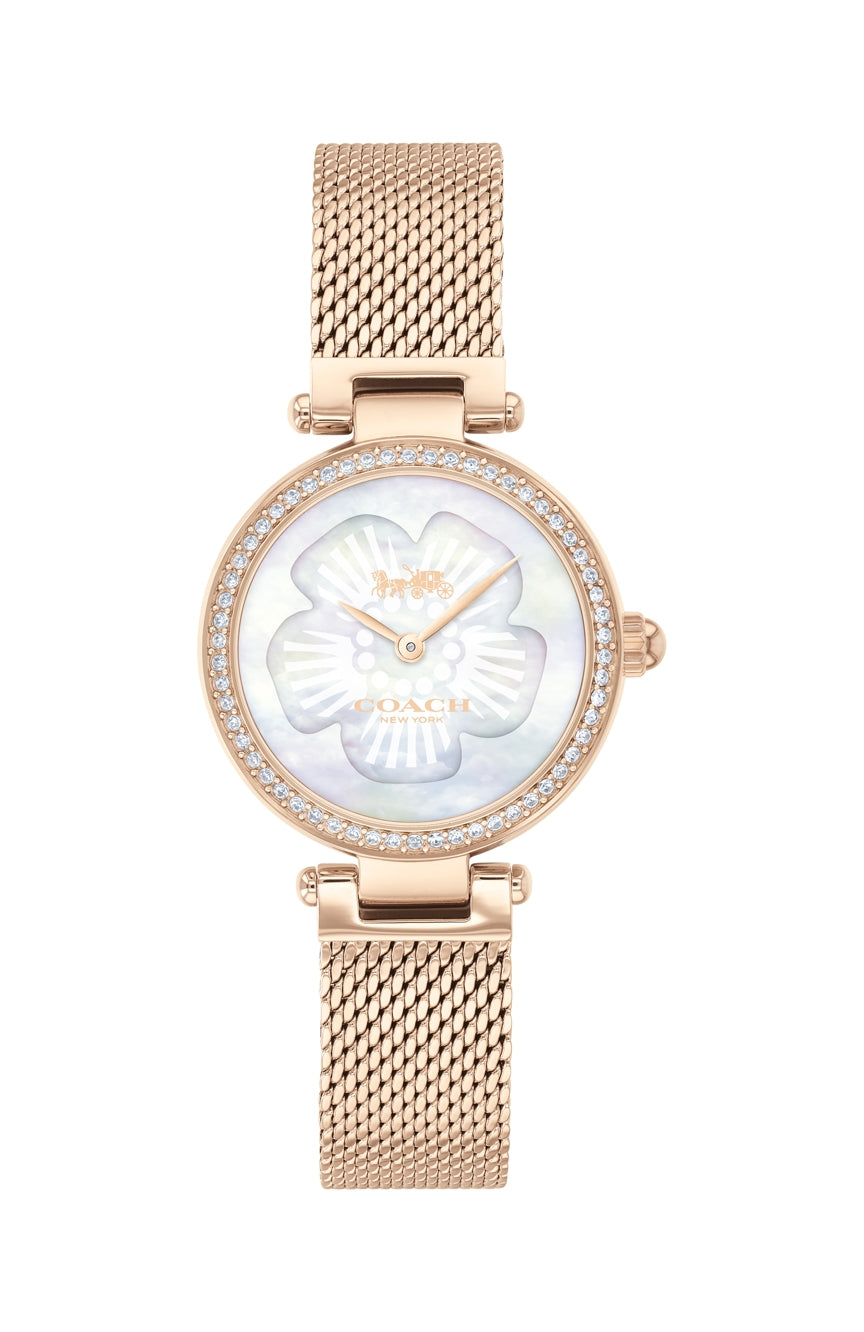 Coach Park rose gold women's watch with mother of pearl dial and diamond bezel