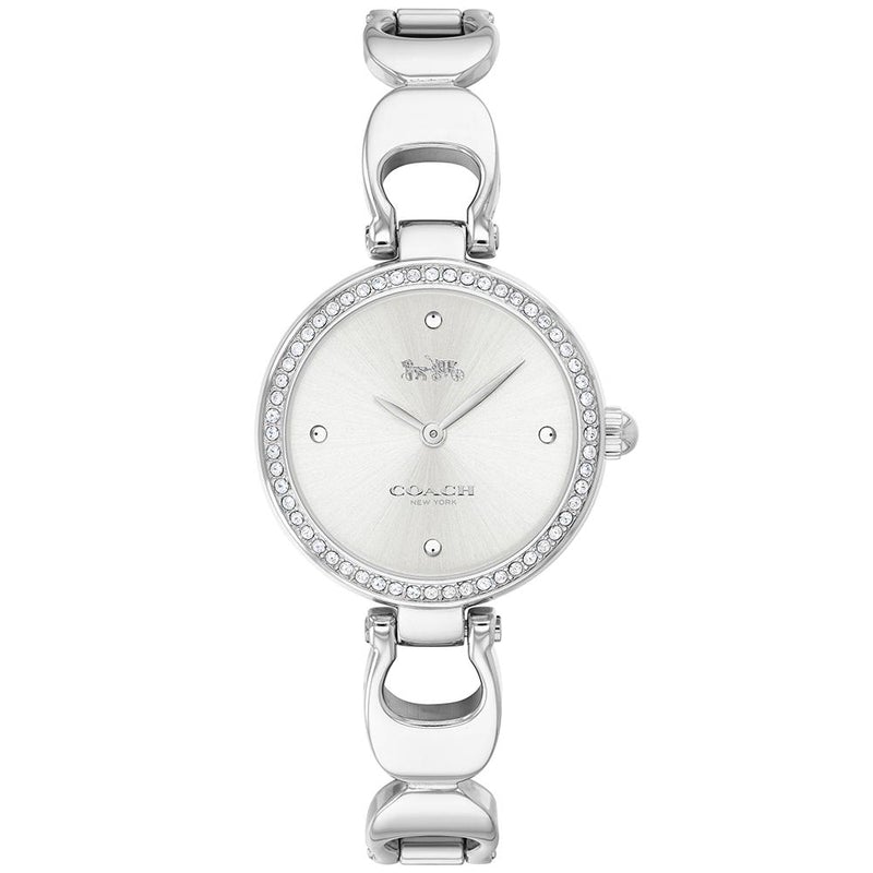 Coach Park silver quartz watch with crystal-set bezel and silver dial, displayed front view