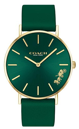 Coach Perry green women's watch with gold-tone case and green leather strap