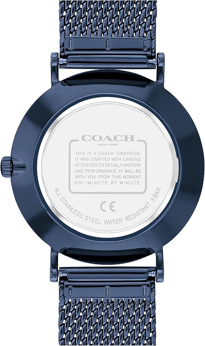 Coach Perry watch caseback with engraved text and water resistance information