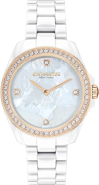 Coach Preston ceramic ladies watch with mother of pearl dial and crystal bezel