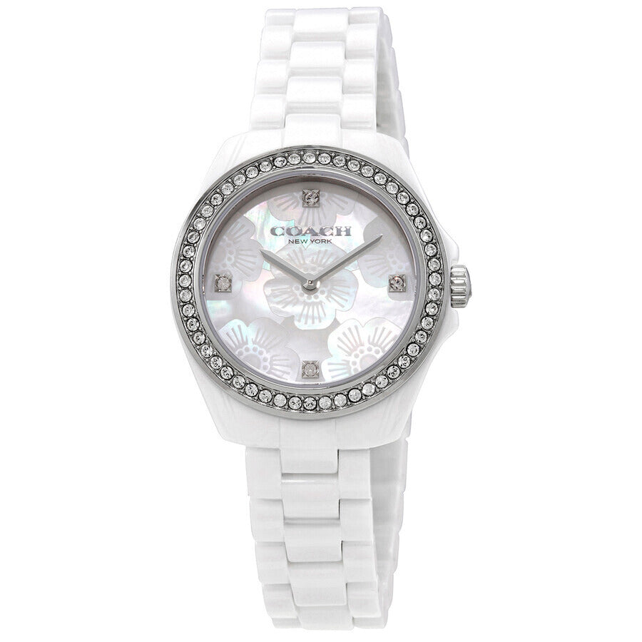 Coach Preston white ceramic ladies watch with mother of pearl dial and crystal bezel