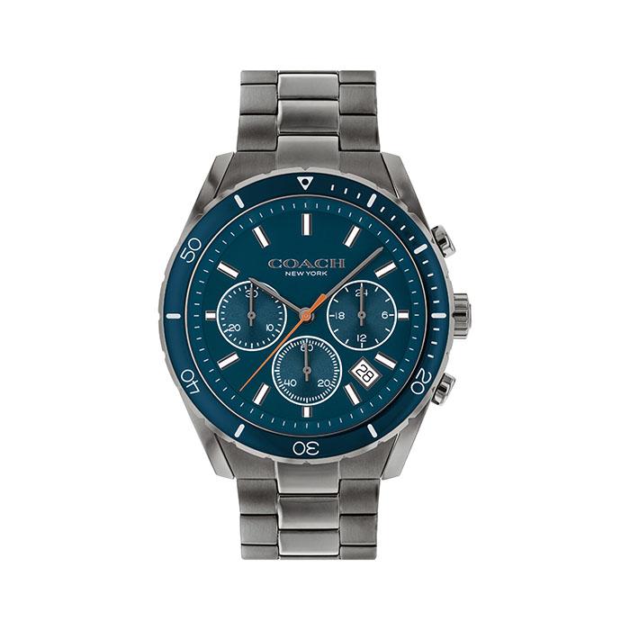 Coach Preston chronograph watch with gunmetal case and blue dial