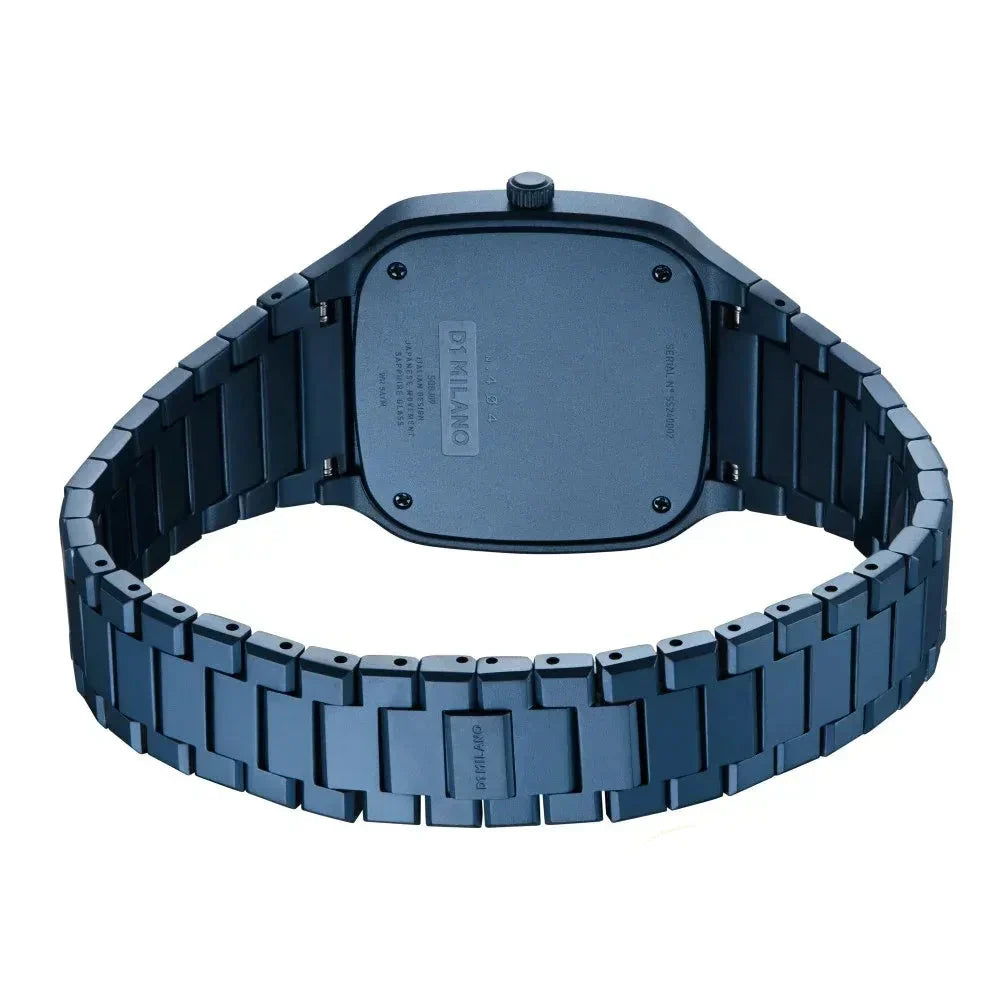 D1 Milano Square Galaxy Blue watch caseback view showing steel case back