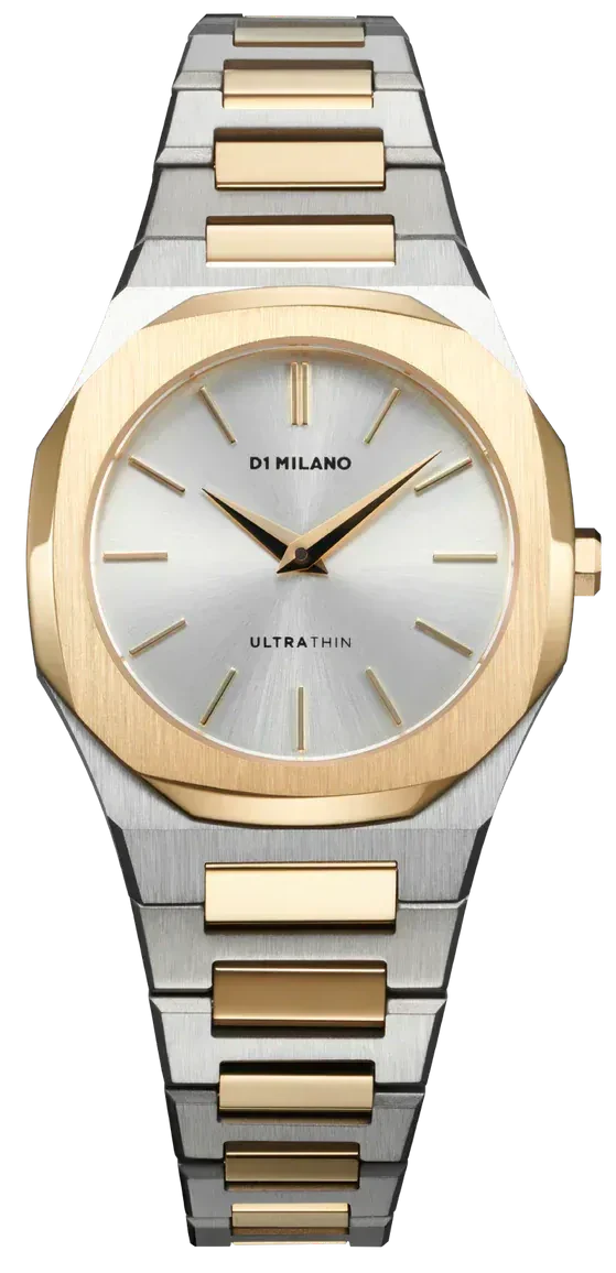 D1 Milano Ultra Thin Edge (30mm) Silver Sunray Dial / Two-Tone Stainless Steel Bracelet