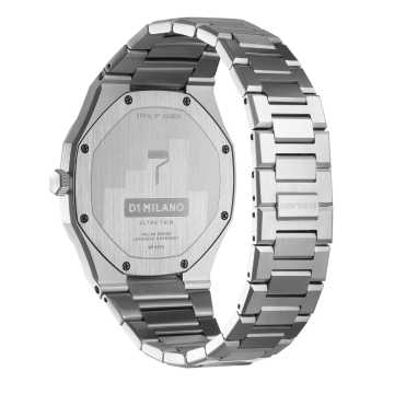 D1 Milano UTBJ19 caseback showing stainless steel bracelet and case details