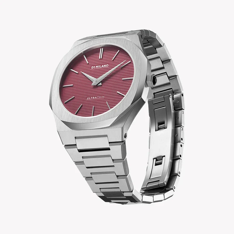 D1 MILANO Silver Stainless Steel, Red Dial Unisex Watch - UTBJ11