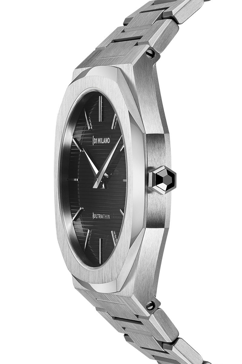 D1 Milano UTBJ14 side profile showing ultra thin case and metal bracelet