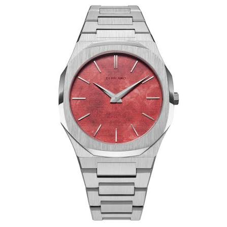 D1 Milano Ultra Thin Red With Watercolour Effect Dial Stainless Steel Strap Men's Watch - UTBJ20
