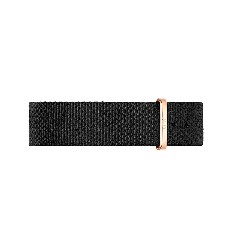 Daniel Wellington Classic Cornwall black NATO strap with rose gold keeper and hardware