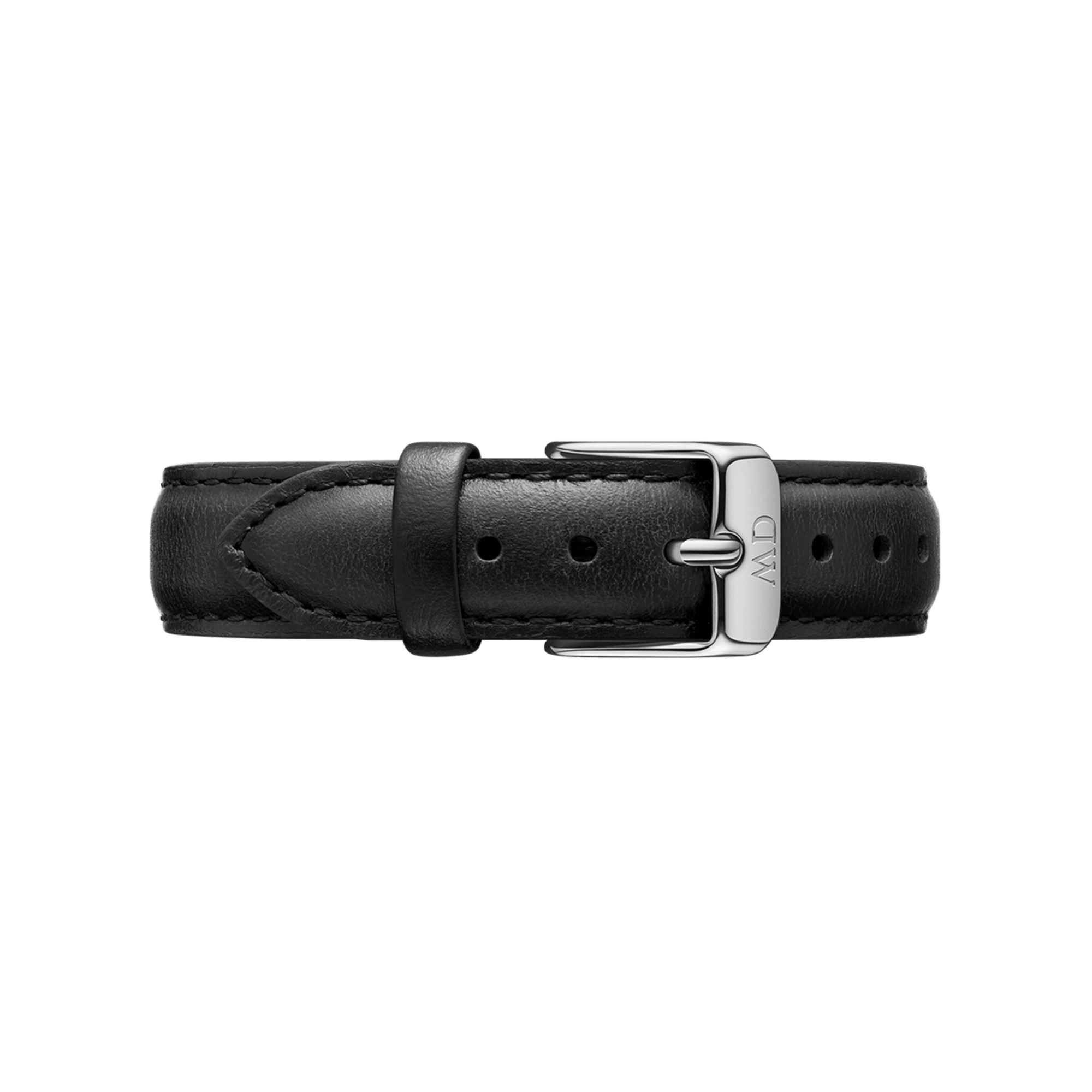 Black leather strap with silver buckle fastener