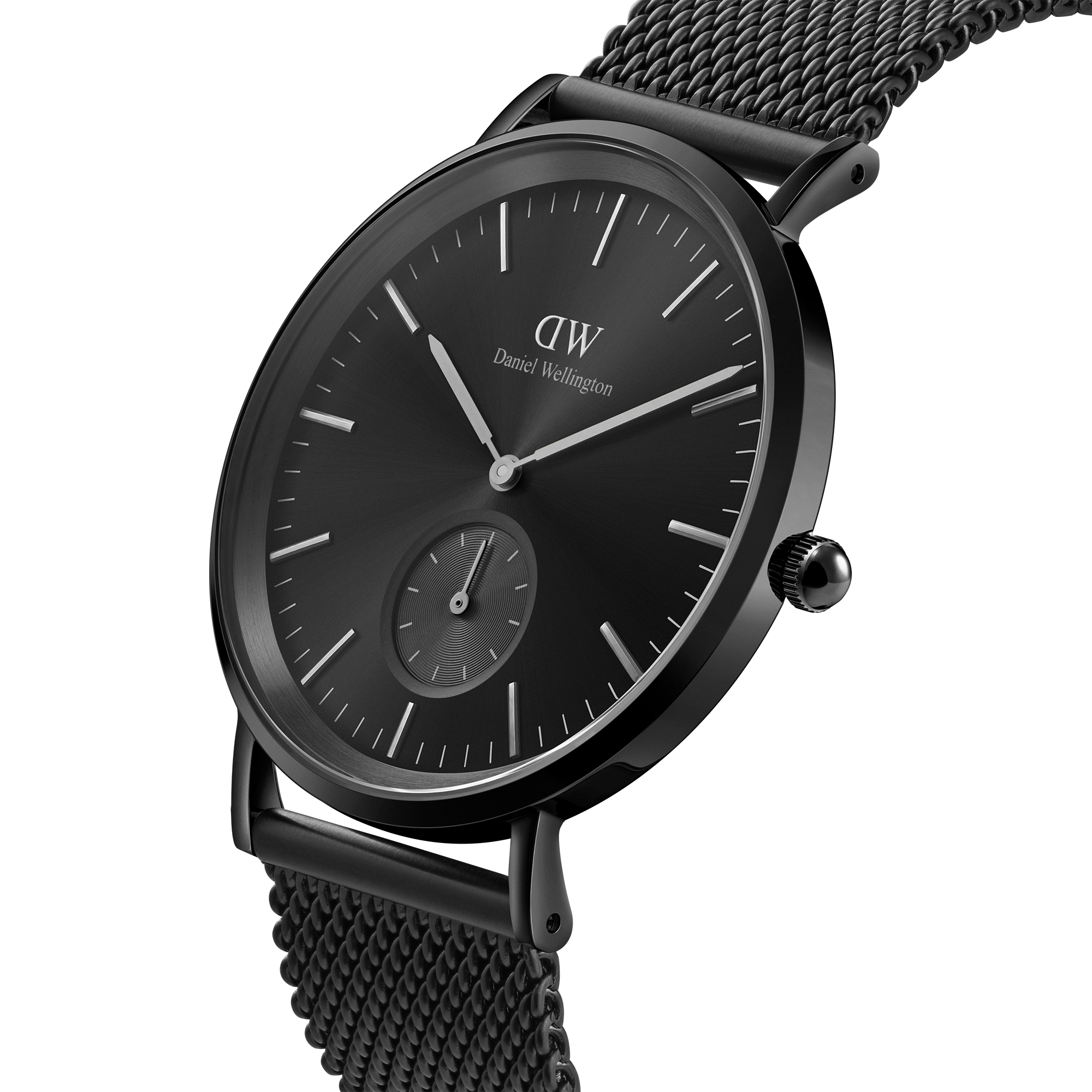 Side angle view of Daniel Wellington Classic Multi-Eye Ashfield Onyx watch