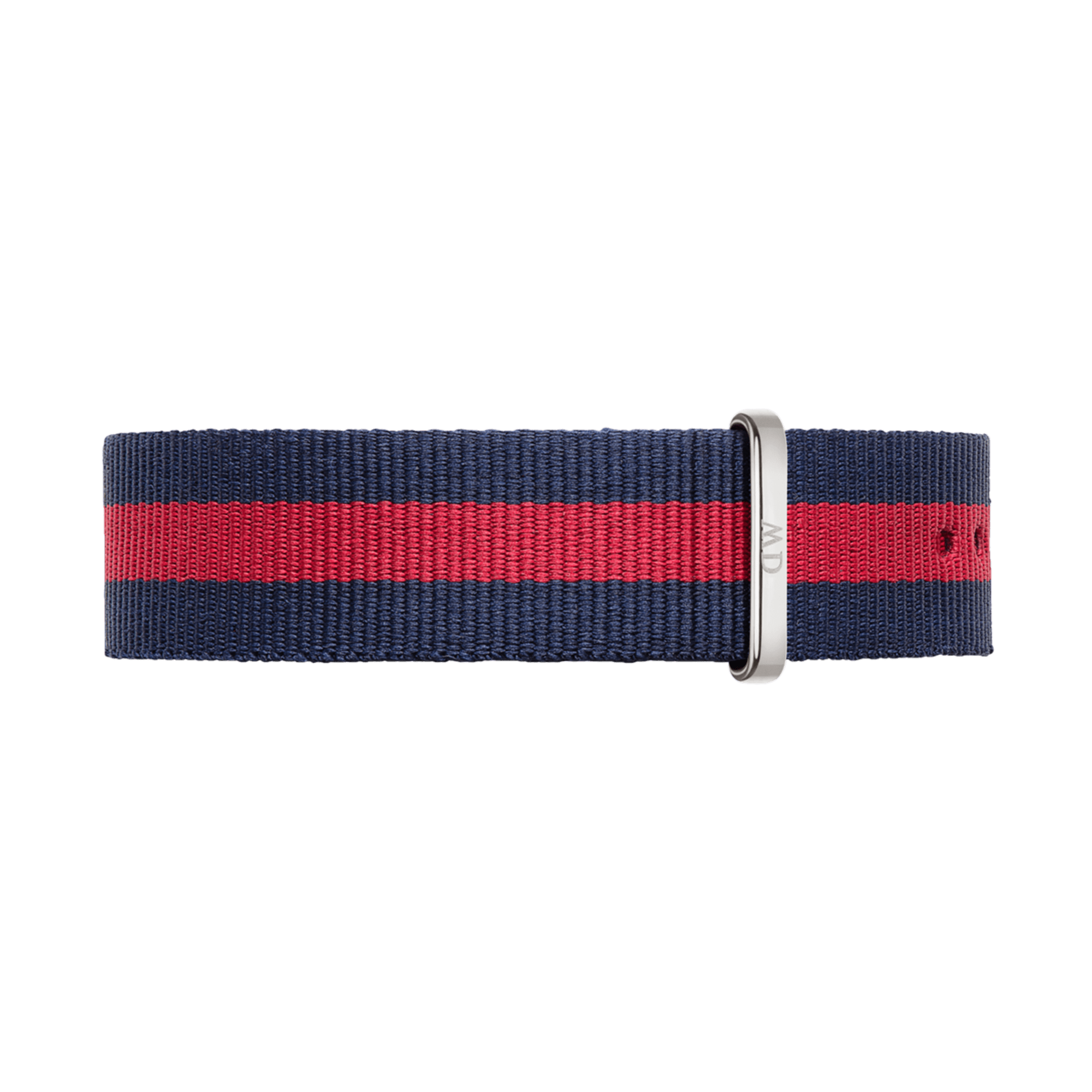 Navy and red striped two-tone nylon strap with silver hardware