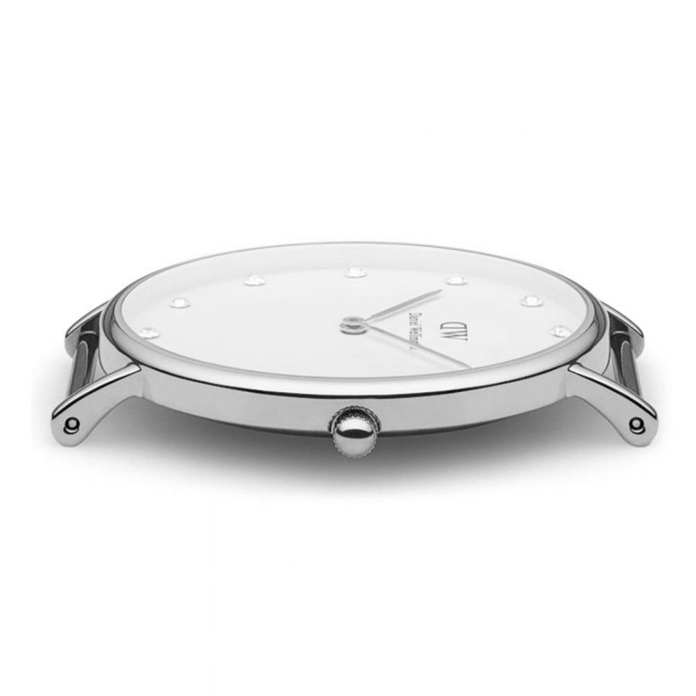 Case back view of Daniel Wellington Classy Glasgow watch with stainless steel case