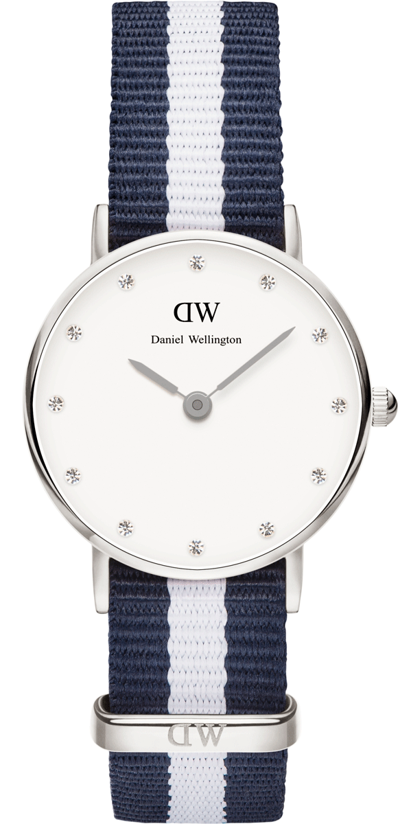 Daniel Wellington Classy Glasgow women's watch with white dial and navy-white NATO strap