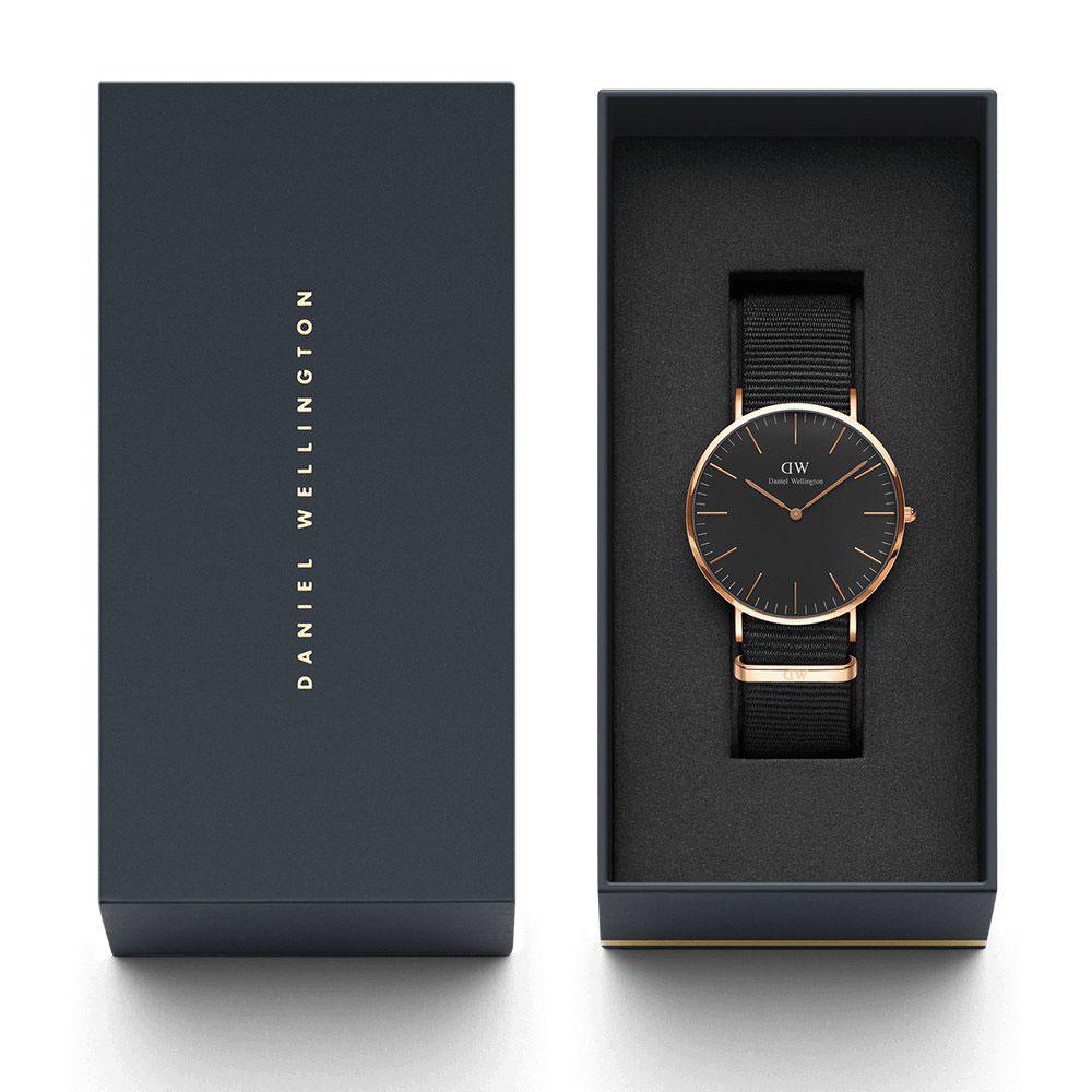 Daniel Wellington Cornwall watch with packaging and owner's guide manual