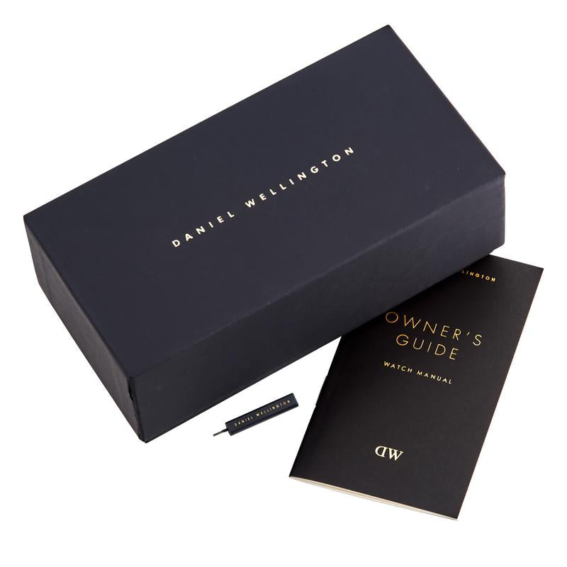 Daniel Wellington branded box and packaging with owner's guide and accessories