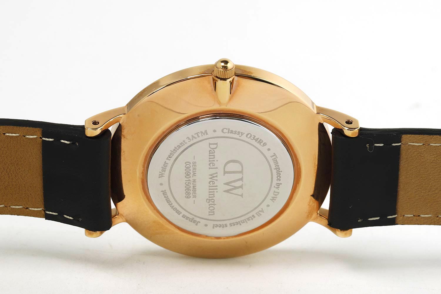 Daniel Wellington Classic Sheffield case back detail with engraved text and rose gold finish