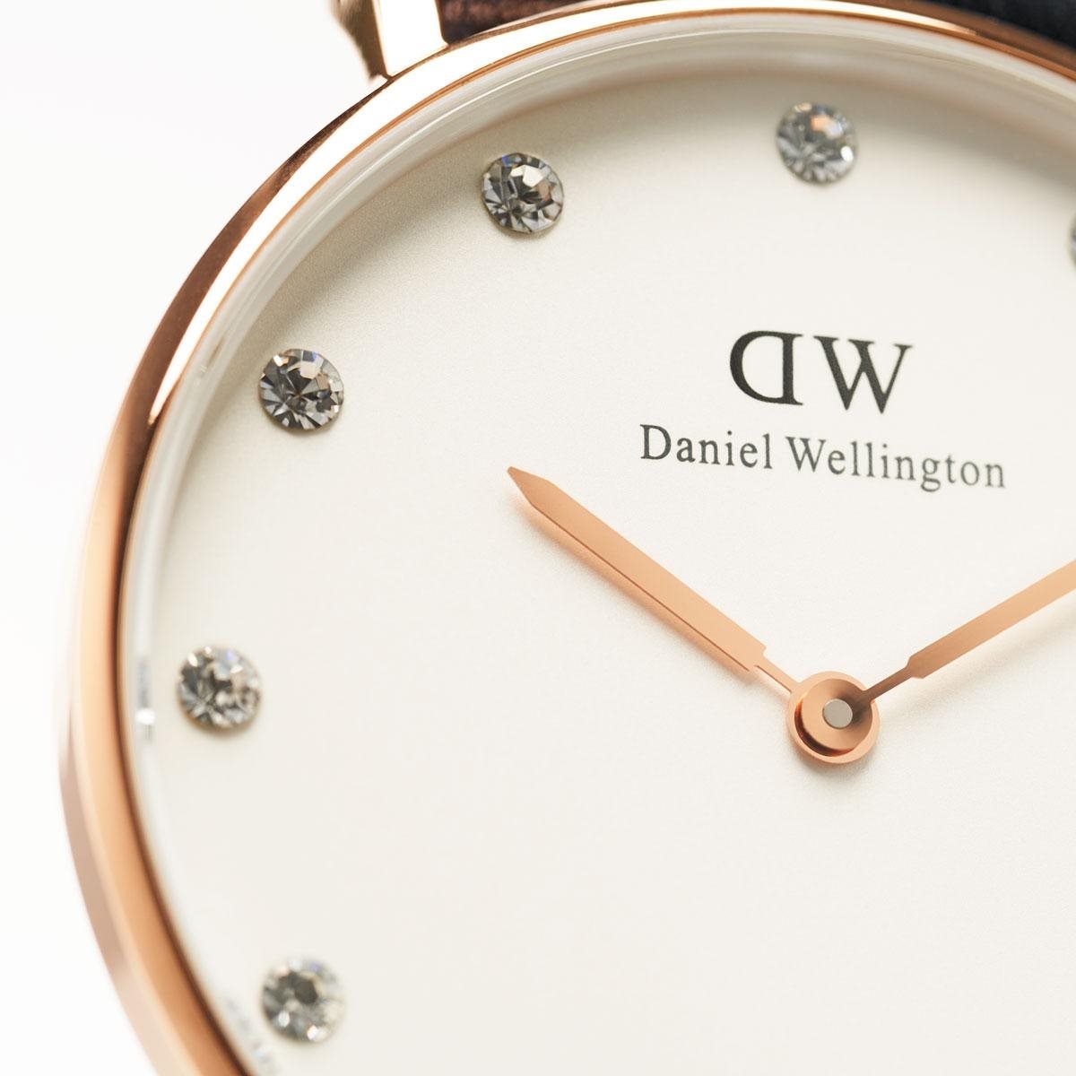 Daniel Wellington Classic Sheffield dial detail showing diamond indices and rose gold hands