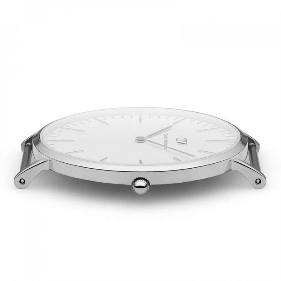 Case back view of Daniel Wellington Oxford 40mm showing dial and lugs from rear