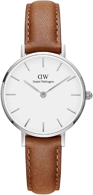 Daniel Wellington Petite Durham women's watch with white dial and brown leather strap, 32mm