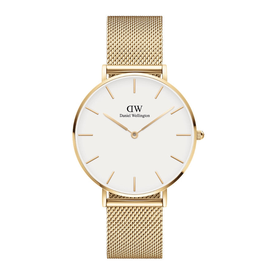 Daniel Wellington Petite Evergold gold-tone 36mm watch with white dial and mesh strap