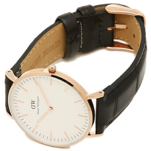 Daniel Wellington Reading black genuine leather strap with rose gold buckle detail