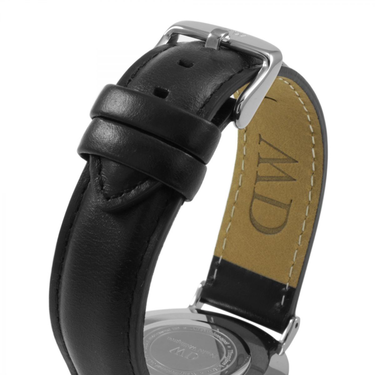 Daniel Wellington Sheffield black genuine leather strap with silver buckle and tan suede lining