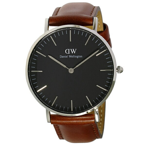 Daniel Wellington St Mawes 36mm Black Dial Brown Genuine Leather Silver Watch - DW00100142