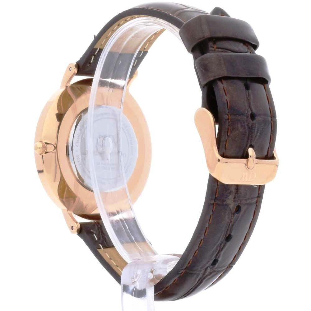 Daniel Wellington York watch crocodile embossed brown leather strap with rose gold buckle