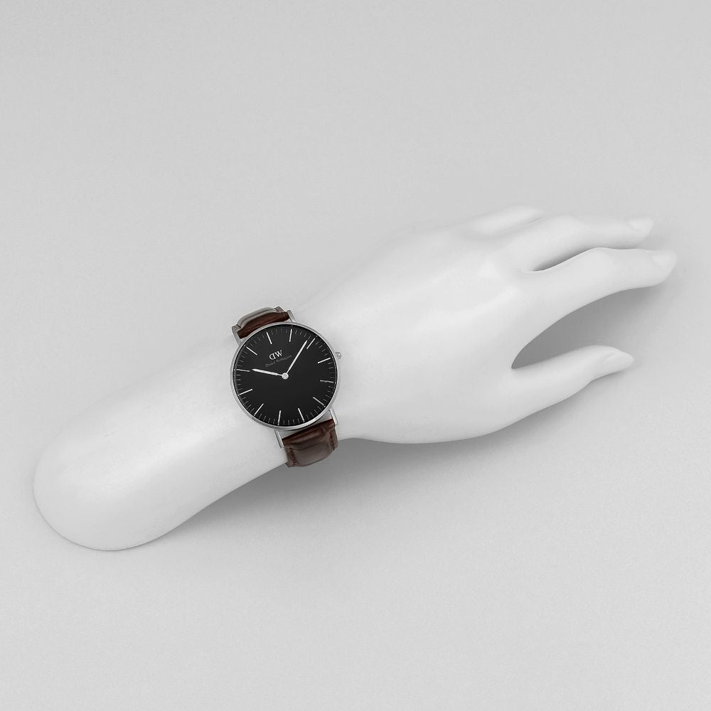 Daniel Wellington York 36mm Black Dial Genuine Leather Silver Watch - DW00100146