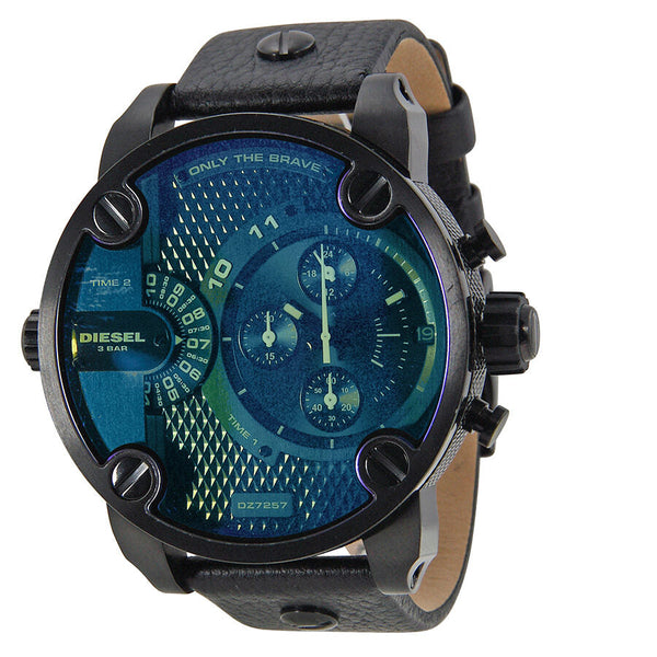 Diesel Bad Ass Chronograph Blue Dial Black Leather Men's Watch #DZ7257 - Watches of New Zealand