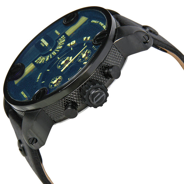 Diesel Bad Ass Chronograph Blue Dial Black Leather Men's Watch #DZ7257 - Watches of New Zealand #2