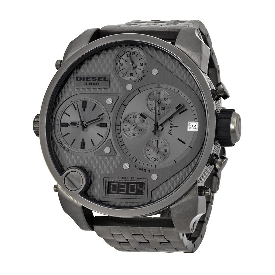 Diesel Badass oversized gunmetal chronograph watch with gray dial and steel bracelet
