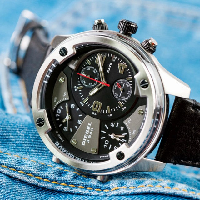 Diesel Boltdown DZ7415 dial close-up showing chronograph subdials and luminous hands