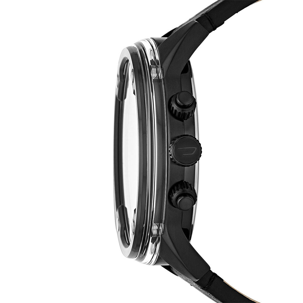 Diesel Boltdown DZ7425 watch side profile showing stainless steel bezel and chronograph pushers