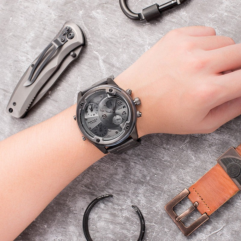 Diesel Boltdown DZ7426 gunmetal watch worn on wrist showing dial and chronograph pushers