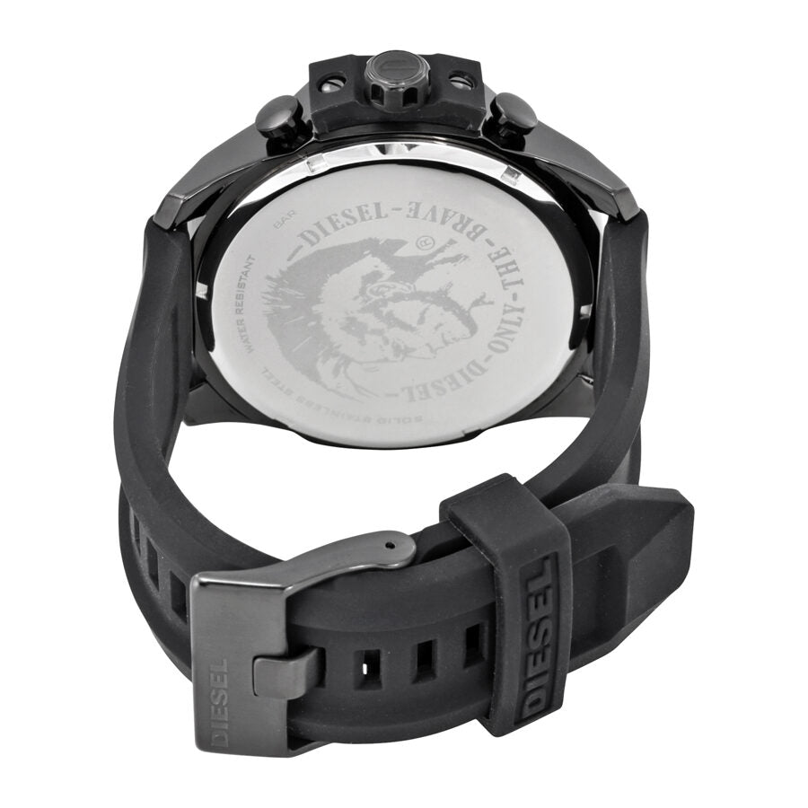 Diesel Chief Chronograph watch caseback showing engraved Diesel branding and water resistance rating