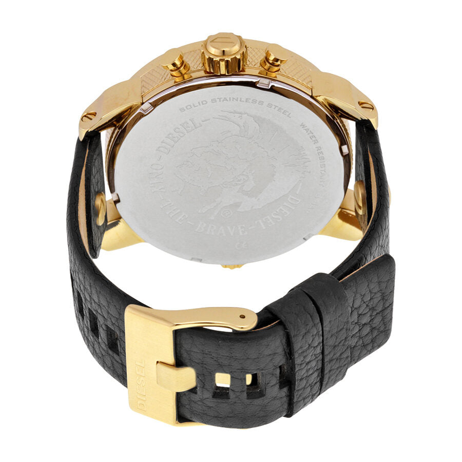 Diesel DZ7363 watch caseback showing solid stainless steel back with gold-tone accents