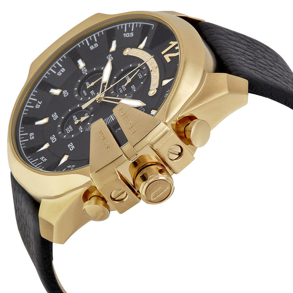 Diesel Mega Chief Black Dial Black Leather Men's Watch #DZ4344 - Watches of New Zealand #2