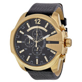 Diesel Mega Chief Black Dial Black Leather Men's Watch #DZ4344 - Watches of New Zealand