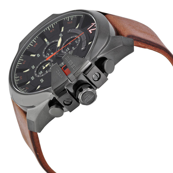 Diesel Mega Chief Black Dial Brown Leather Men's Quartz Watch #DZ4343 - Watches of New Zealand #2