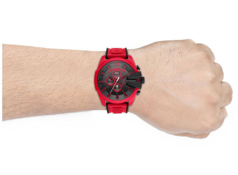 Diesel Mega Chief DZ4526 red chronograph watch worn on wrist