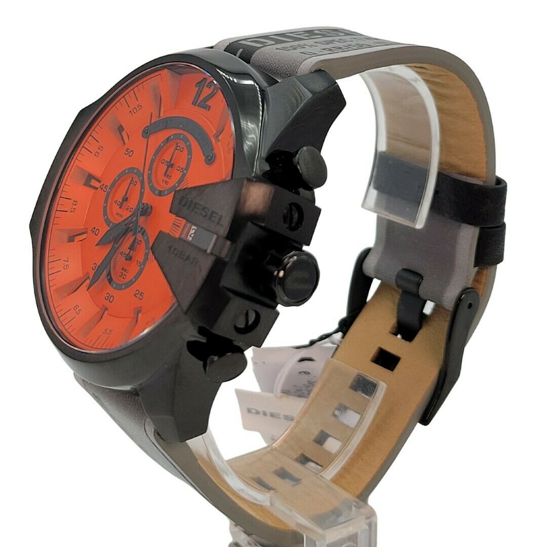 Diesel Mega Chief DZ4535 side view showing case thickness and tan leather strap