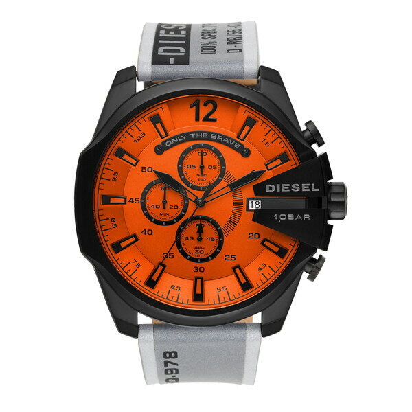 Diesel Mega Chief DZ4535 men's watch with orange chronograph dial and gray strap