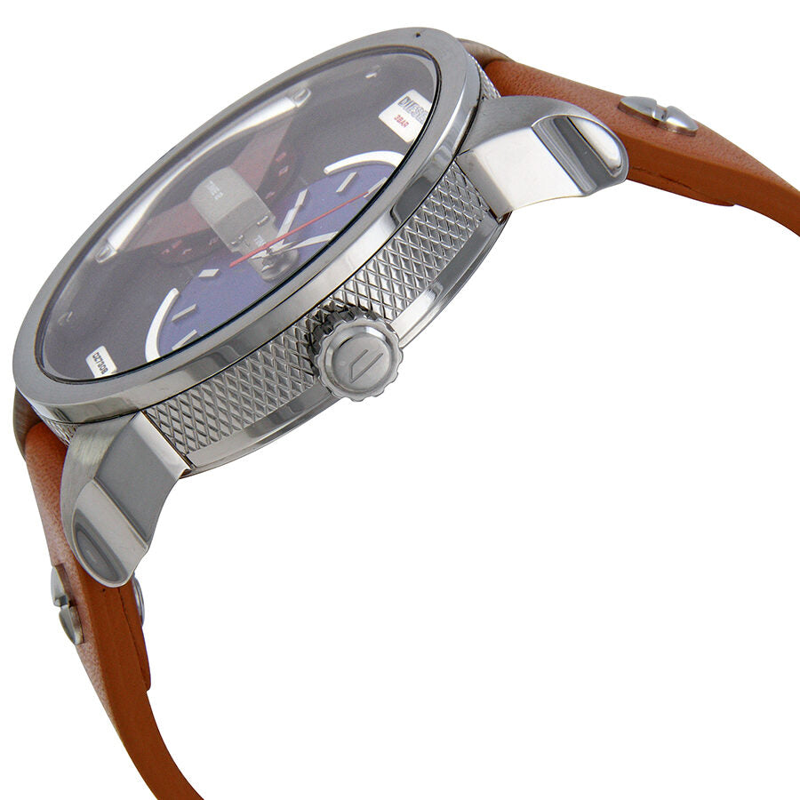 Diesel Mini Daddy Blue and Black Dial Tan Leather Men's Watch DZ7308