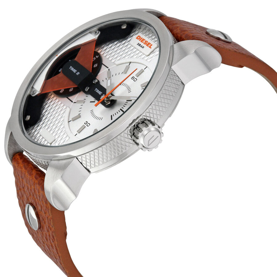 Diesel Mini Daddy Silver Dial Brown Leather Men's Watch DZ7309